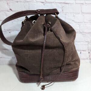Isadora Brown Suede Fango Suede Leather Large Bucket Bag Italy Made